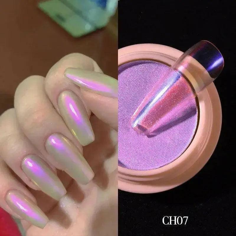 1g/box Transparent Holo Nail Glitter Mirror Aurora Neon Powders Dust Chameleon Nail Art Chrome Pigment Dipping Powder Decoration.