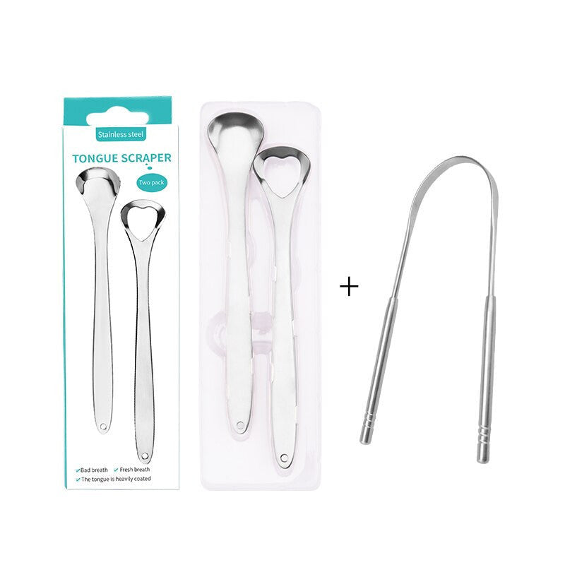 Stainless steel tongue cleaner two colors metal tongue scraper oral care tool brush cleaning remove stain to fresher breath.
