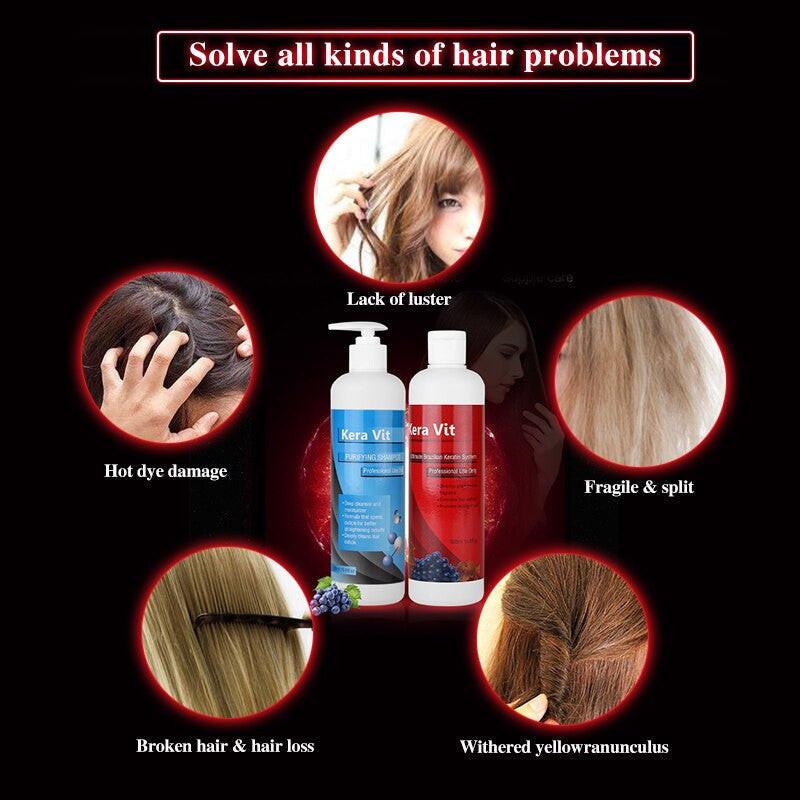 KeraVit 500ml Straightening Hair Product 5% Brazilian Treatment Keratin Hair Straightening+500ml Purifying Shampoo Free Shipping.