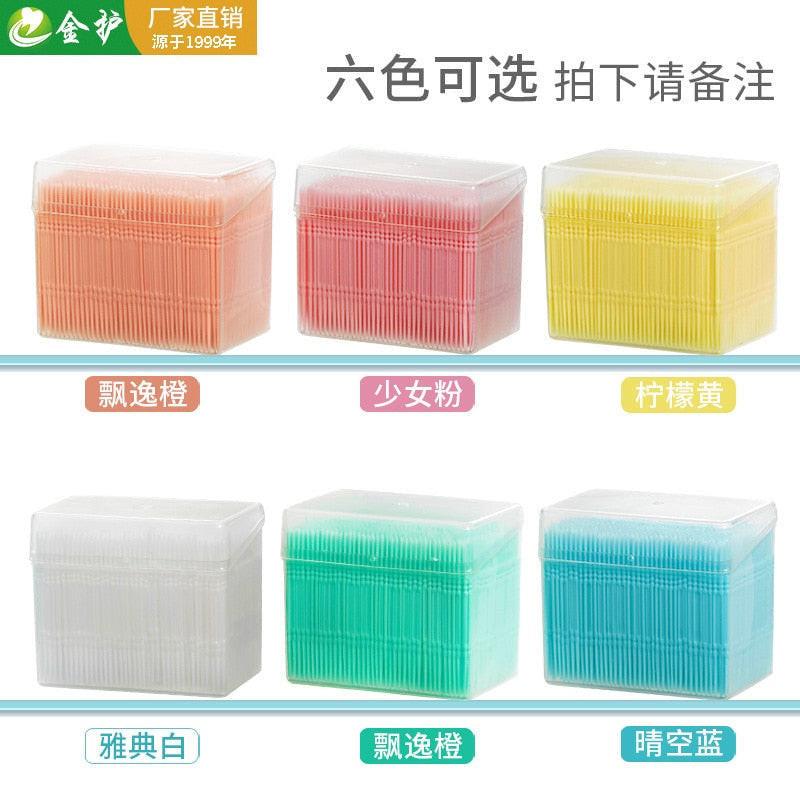 1100Pcs Gum Interdental Floss Plastic Double-Headed Brush Stick Toothpicks Teeth Oral Cleaner White 6.5cm disposable toothpick.