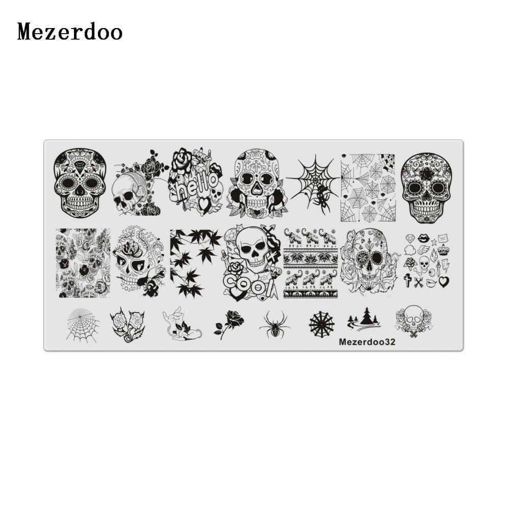 t111 1Pcs Spider Web Nail Stamping Plate Skull Rose Pattern Rectangle Nail Art Stamp Stamping Template Image Plate Stencil Mezerdoo32 dev2-aff.