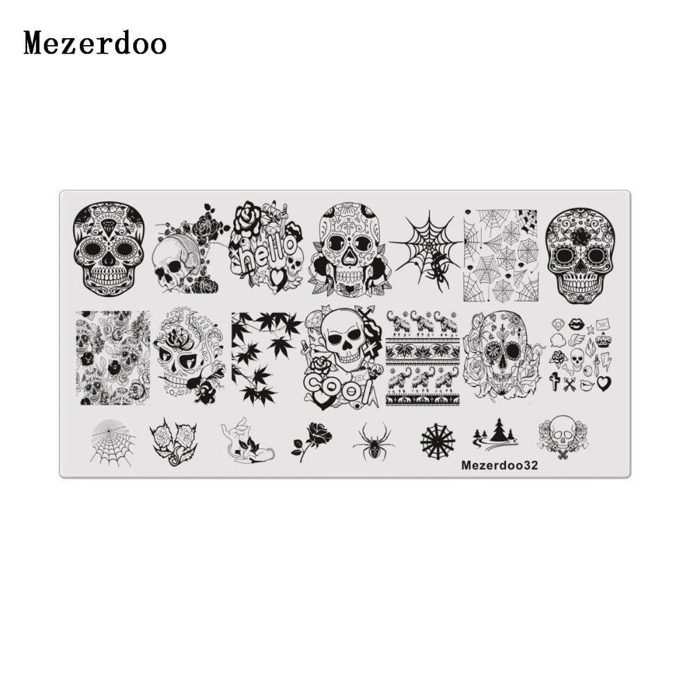 1Pcs Spider Web Nail Stamping Plate Skull Rose Pattern Rectangle Nail Art Stamp Stamping Template Image Plate Stencil Mezerdoo32.