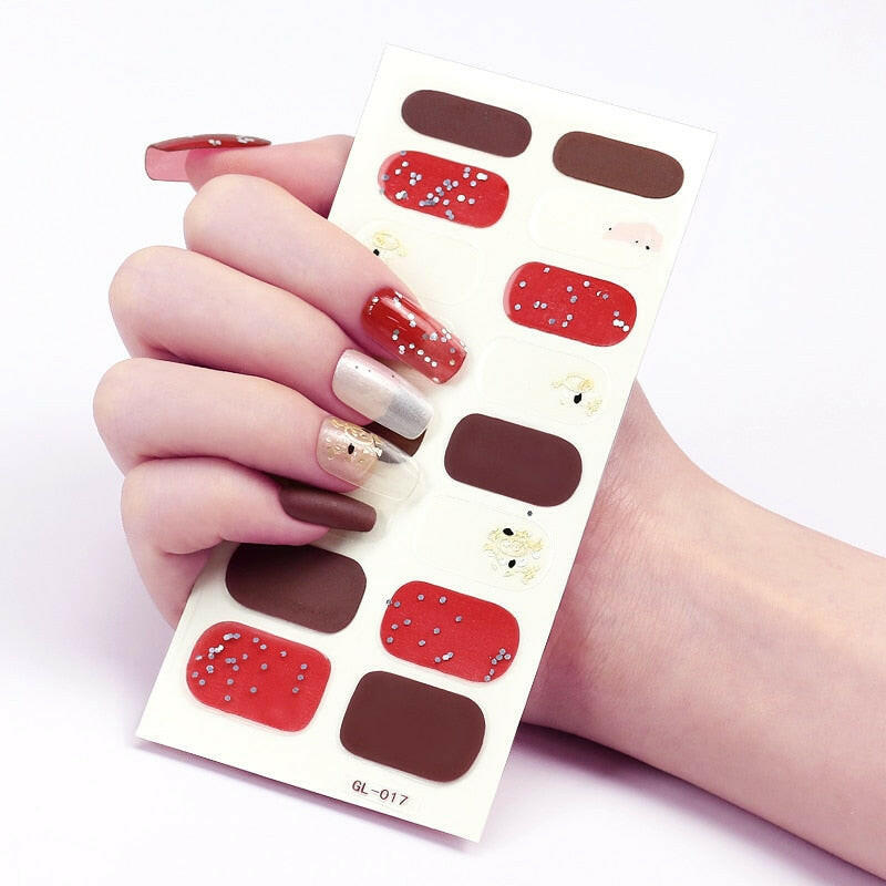 3333b 16 Tips/Sheet Glitter Series Shiny Colorful Nail Polish Nail Wraps DIY Nail Accesoires Nails Sticker Designer Nail Strips.