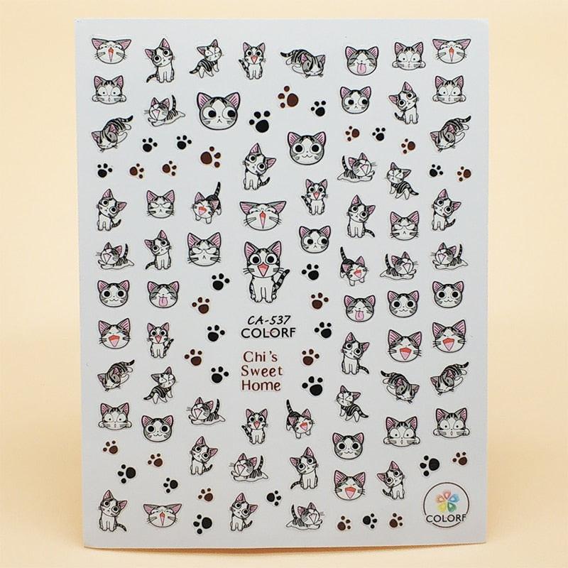 3333b 3D Nail Sticker Girl Manicure Decals Decoration Stickers for Nails Cute Cat Candy Fish Design Nail Art Sticker Accessories.