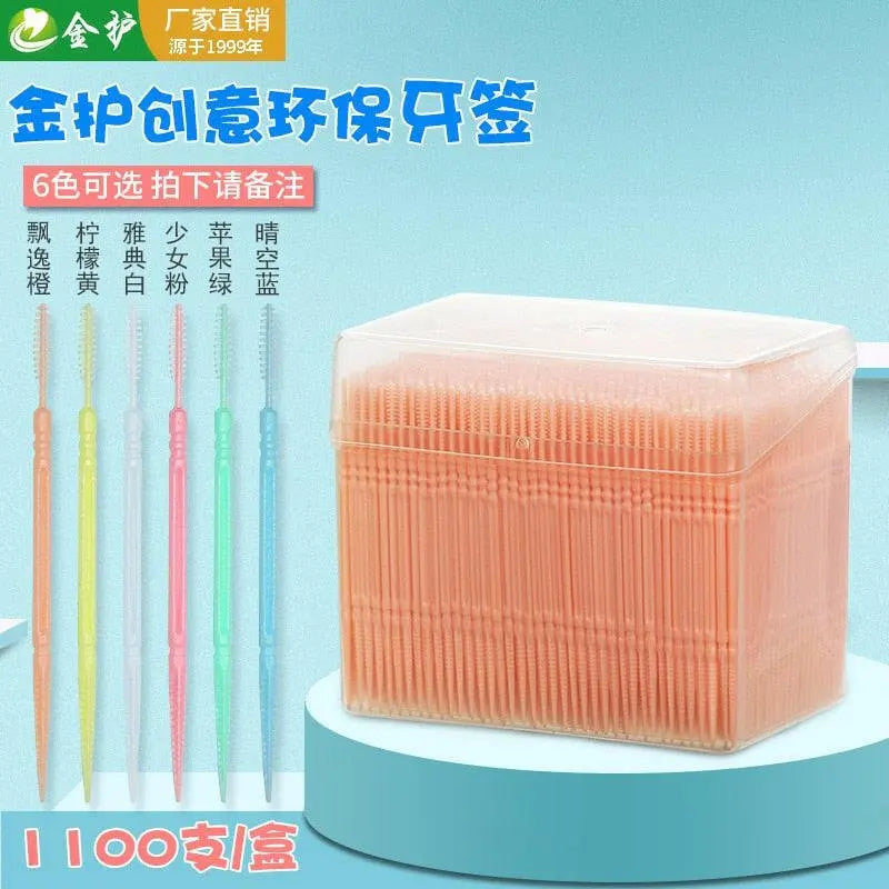 wtf 1100Pcs Gum Interdental Floss Plastic Double-Headed Brush Stick Toothpicks Teeth Oral Cleaner White 6.5cm disposable  toothpick.