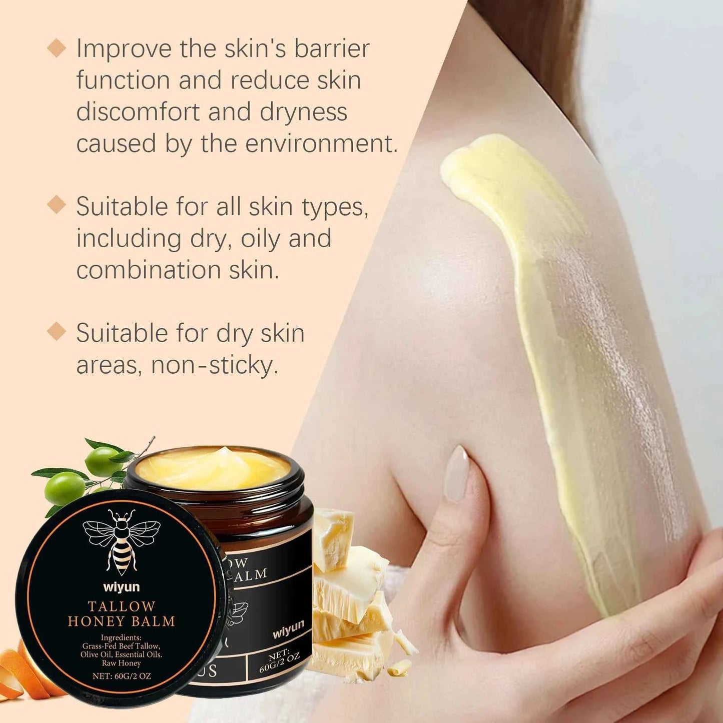 Tallow Honey Balm Deep Hydrating Relieve Dryness Lightening Body Lotion Tighten Fine Lines Shrink Pores Lift Collagen Face Cream.