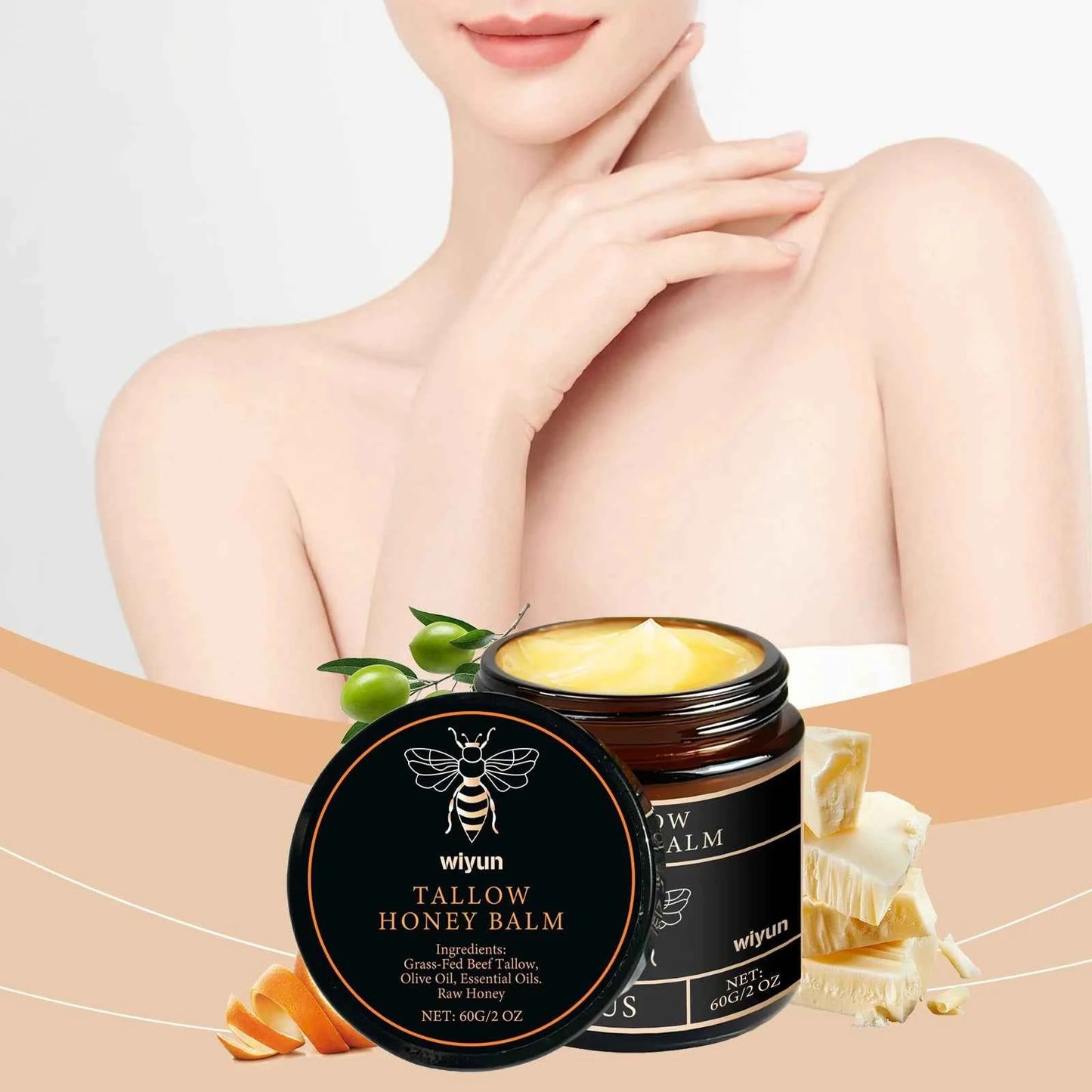 Tallow Honey Balm Deep Hydrating Relieve Dryness Lightening Body Lotion Tighten Fine Lines Shrink Pores Lift Collagen Face Cream.