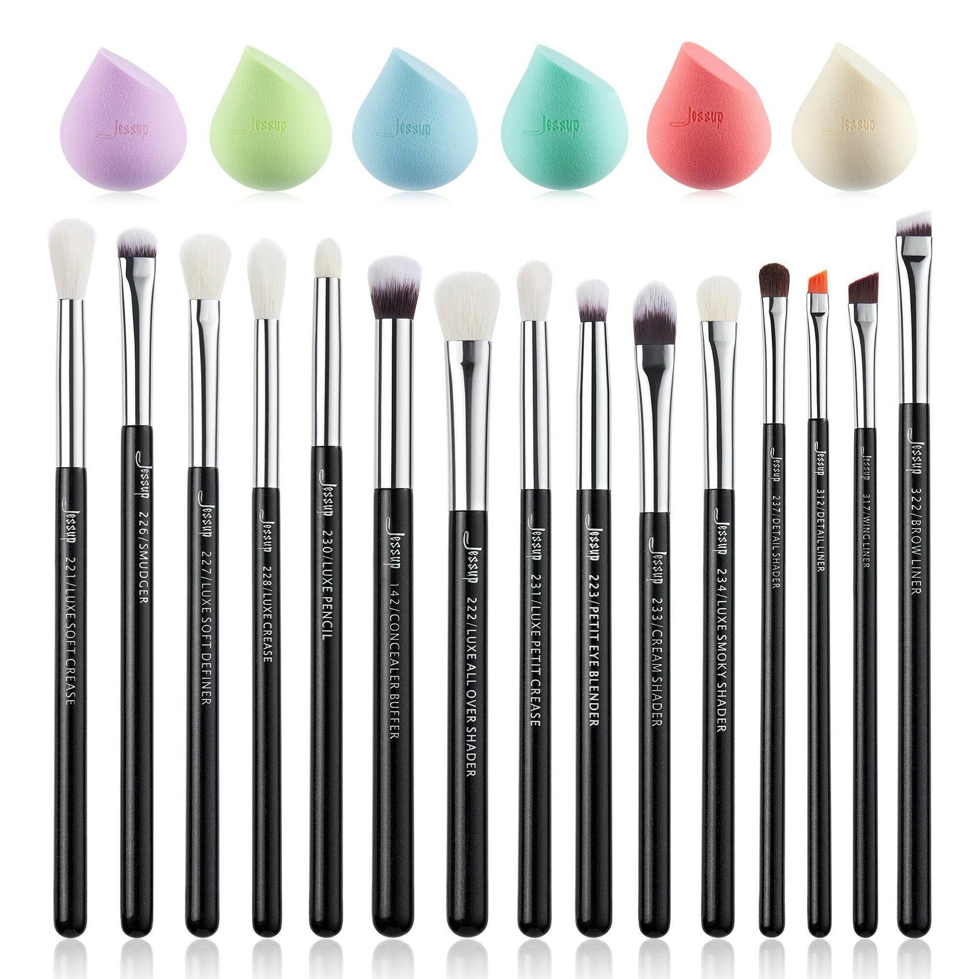 wtf Jessup Eye Makeup Brushes Set 15pcs Precise Eyeshadow Brush Eyebrow EyeLiner Blending Concealer Natural Synthetic Black T177.