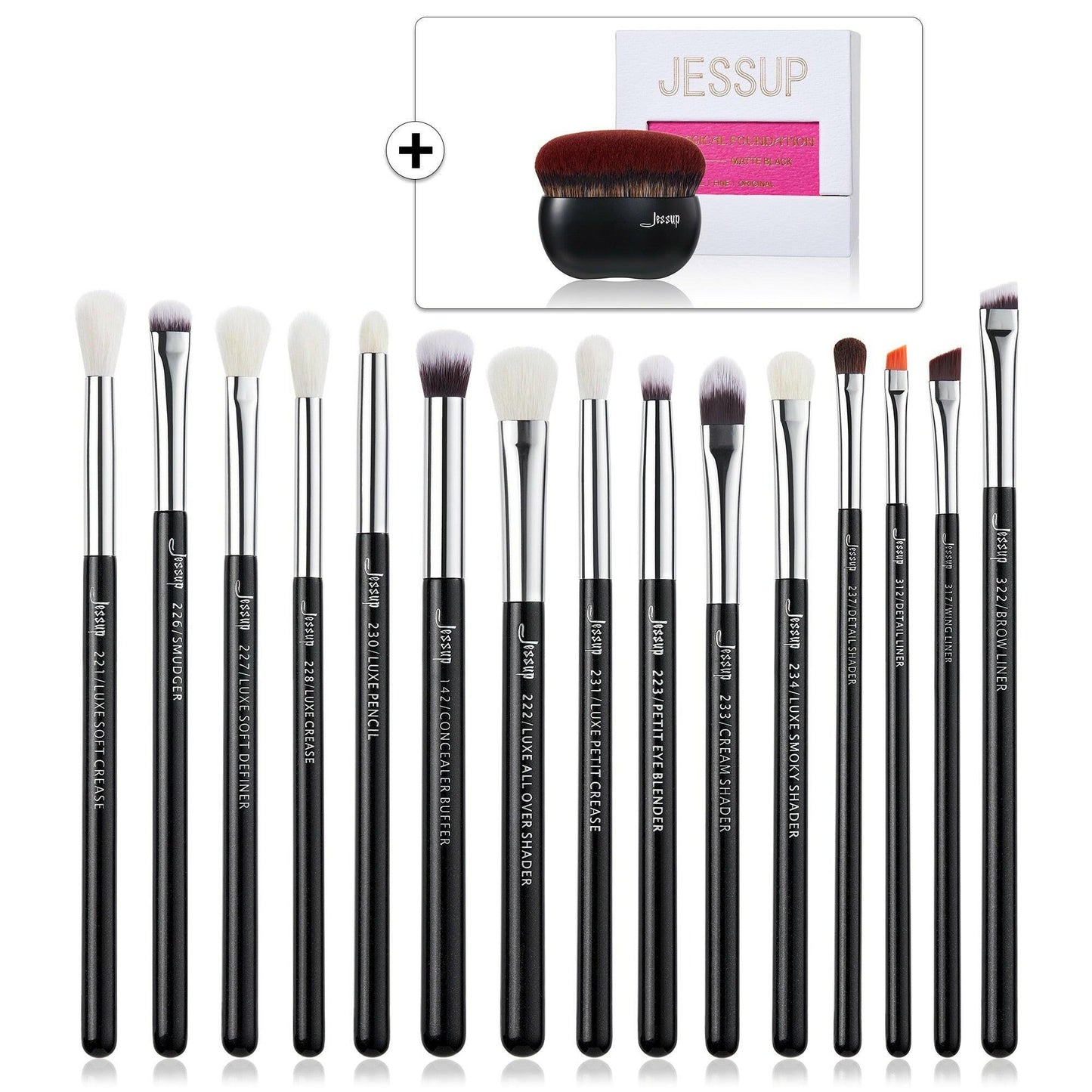 wtf Jessup Eye Makeup Brushes Set 15pcs Precise Eyeshadow Brush Eyebrow EyeLiner Blending Concealer Natural Synthetic Black T177.