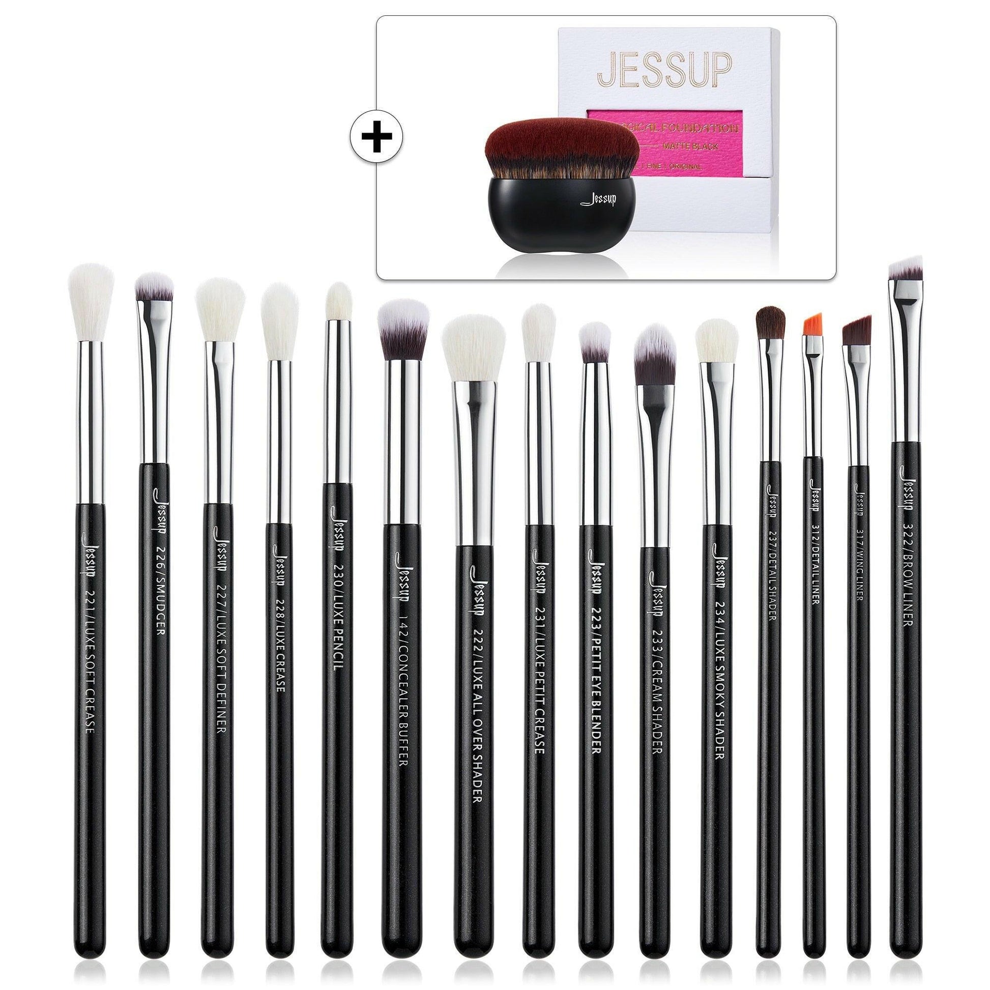 wtf Jessup Eye Makeup Brushes Set 15pcs Precise Eyeshadow Brush Eyebrow EyeLiner Blending Concealer Natural Synthetic Black T177.