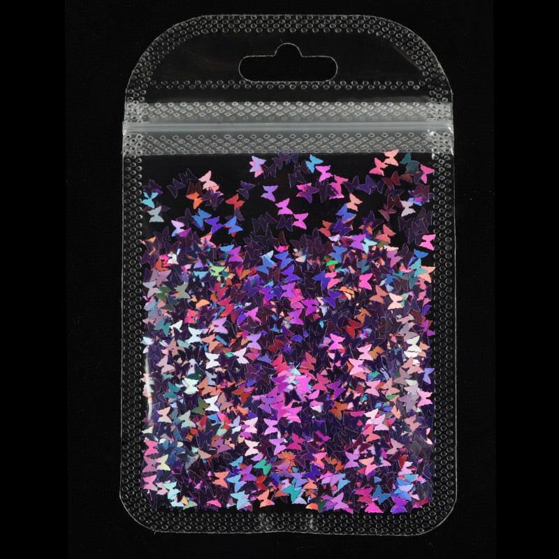 2222 Holographic Red Butterfly Nail Art Glitter Sequins 3D Laser Sheet Manicure Charm Parts For Nail Design Decoration Accessories.