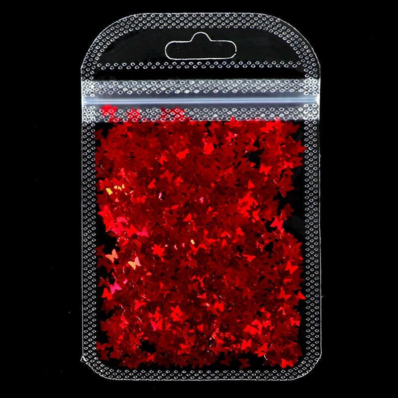 2222 Holographic Red Butterfly Nail Art Glitter Sequins 3D Laser Sheet Manicure Charm Parts For Nail Design Decoration Accessories.