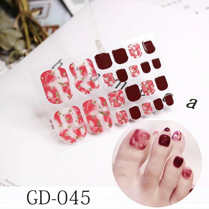 3333b 1 Sheet Full Cover Toe Nail Art Glitter Toenail Sticker Sparkling Foot Decals Dark Pink Sexy Summer Style Manicure Drop Ship.