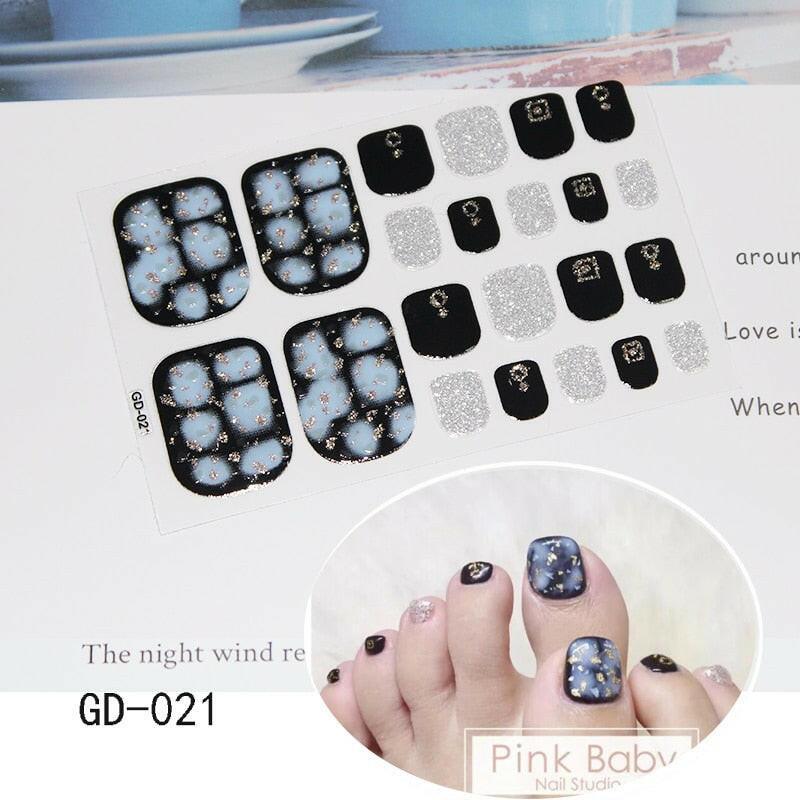 3333b 1 Sheet Full Cover Toe Nail Art Glitter Toenail Sticker Sparkling Foot Decals Dark Pink Sexy Summer Style Manicure Drop Ship.