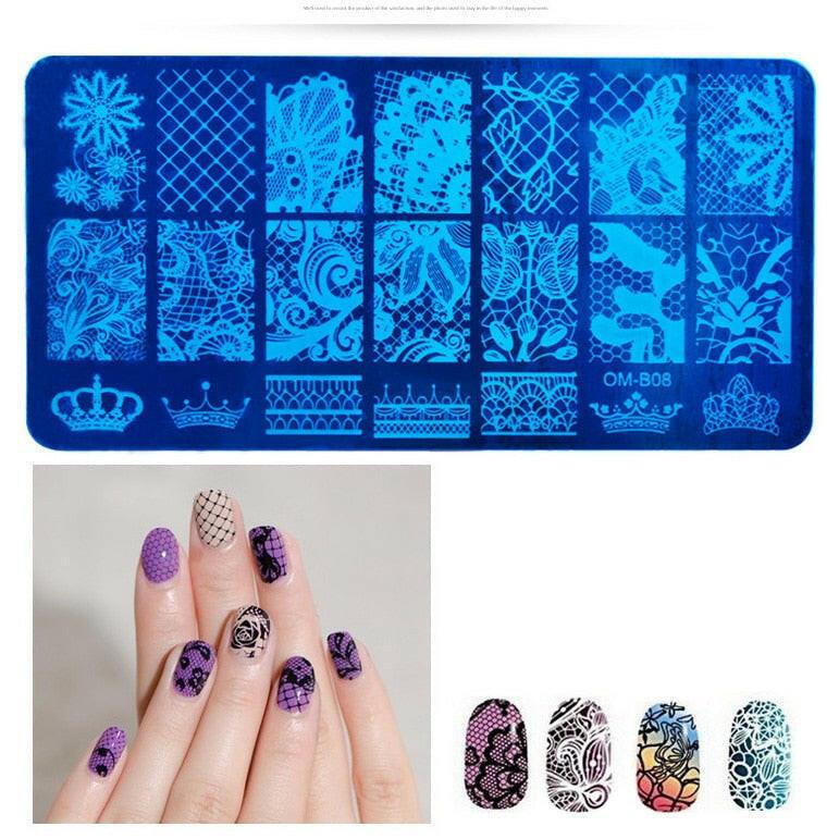 wtf 1Pcs Spider Web Nail Stamping Plate Skull Rose Pattern Rectangle Nail Art Stamp Stamping Template Image Plate Stencil Mezerdoo32.