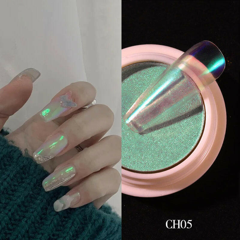 wtf 1g/box Transparent Holo Nail Glitter Mirror Aurora Neon Powders Dust Chameleon Nail Art Chrome Pigment Dipping Powder Decoration.