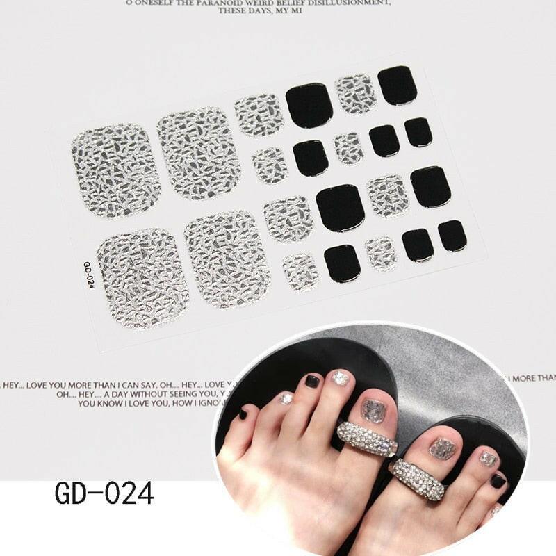 3333b 1 Sheet Full Cover Toe Nail Art Glitter Toenail Sticker Sparkling Foot Decals Dark Pink Sexy Summer Style Manicure Drop Ship.