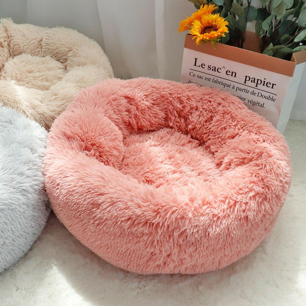 wtf Fluffy Calming Dog Bed Long Plush Donut Pet Bed Hondenmand Round Orthopedic Lounger Sleeping Bag Kennel Cat Puppy Sofa Bed House.