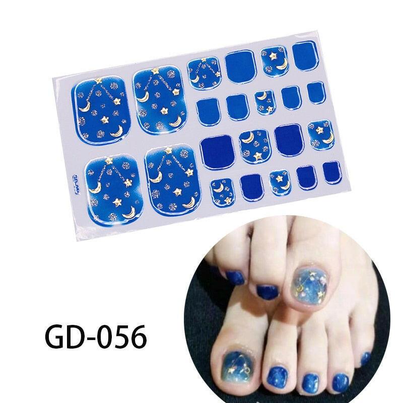 3333b 1 Sheet Full Cover Toe Nail Art Glitter Toenail Sticker Sparkling Foot Decals Dark Pink Sexy Summer Style Manicure Drop Ship.