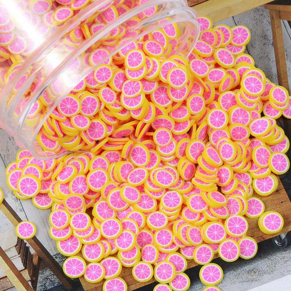 wtf 1000pcs/bag Polymer Clay Fruit Slices 5mm Diameter DIY Nail Art Decorations Sticker Mixed 23 Type Designs Tools Fruit Slice JK06.