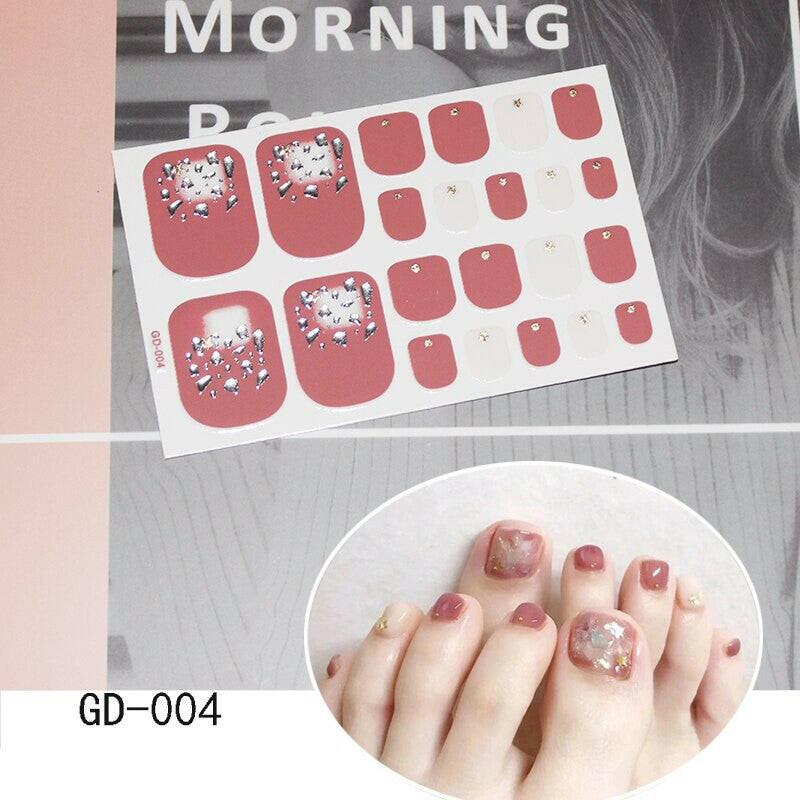 3333b 1 Sheet Full Cover Toe Nail Art Glitter Toenail Sticker Sparkling Foot Decals Dark Pink Sexy Summer Style Manicure Drop Ship.