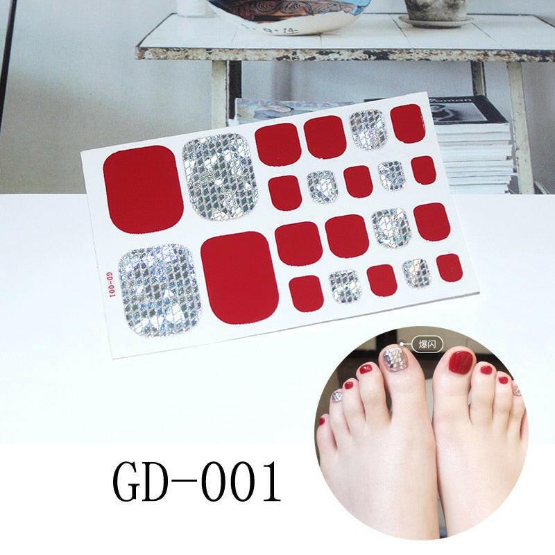 3333b 1 Sheet Full Cover Toe Nail Art Glitter Toenail Sticker Sparkling Foot Decals Dark Pink Sexy Summer Style Manicure Drop Ship.