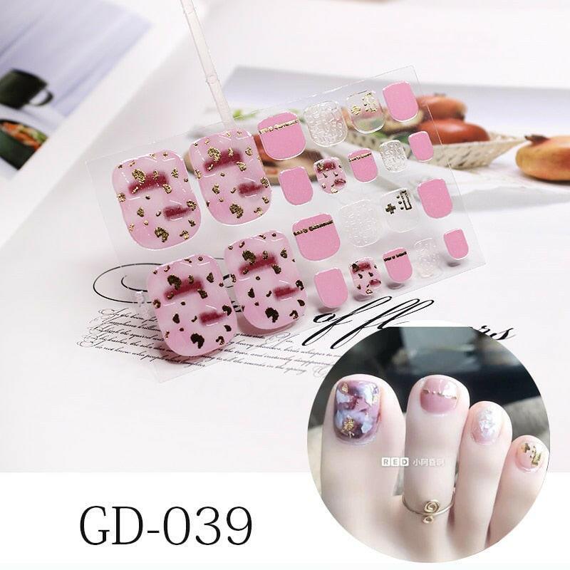 3333b 1 Sheet Full Cover Toe Nail Art Glitter Toenail Sticker Sparkling Foot Decals Dark Pink Sexy Summer Style Manicure Drop Ship.