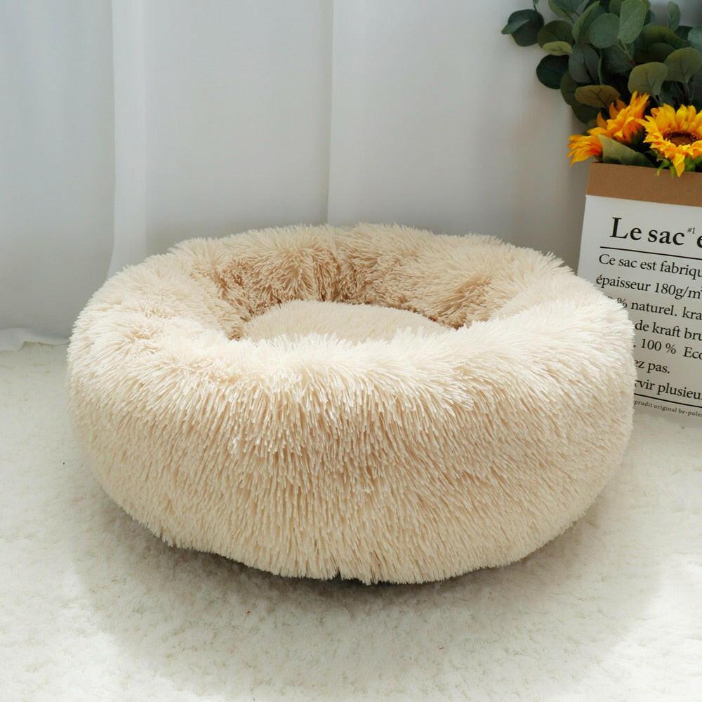 wtf Fluffy Calming Dog Bed Long Plush Donut Pet Bed Hondenmand Round Orthopedic Lounger Sleeping Bag Kennel Cat Puppy Sofa Bed House.