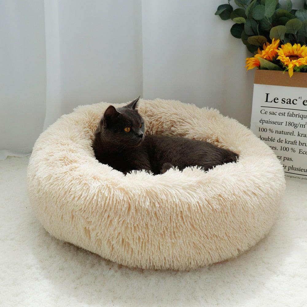 wtf Fluffy Calming Dog Bed Long Plush Donut Pet Bed Hondenmand Round Orthopedic Lounger Sleeping Bag Kennel Cat Puppy Sofa Bed House.