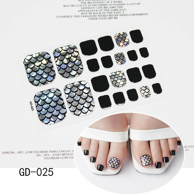 3333b 1 Sheet Full Cover Toe Nail Art Glitter Toenail Sticker Sparkling Foot Decals Dark Pink Sexy Summer Style Manicure Drop Ship.