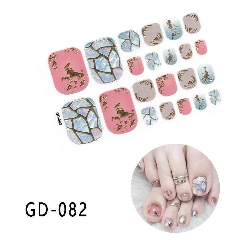 3333b 1 Sheet Full Cover Toe Nail Art Glitter Toenail Sticker Sparkling Foot Decals Dark Pink Sexy Summer Style Manicure Drop Ship.