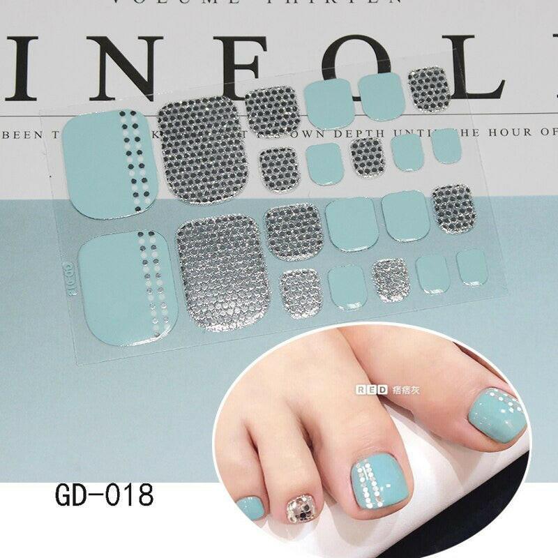 3333b 1 Sheet Full Cover Toe Nail Art Glitter Toenail Sticker Sparkling Foot Decals Dark Pink Sexy Summer Style Manicure Drop Ship.