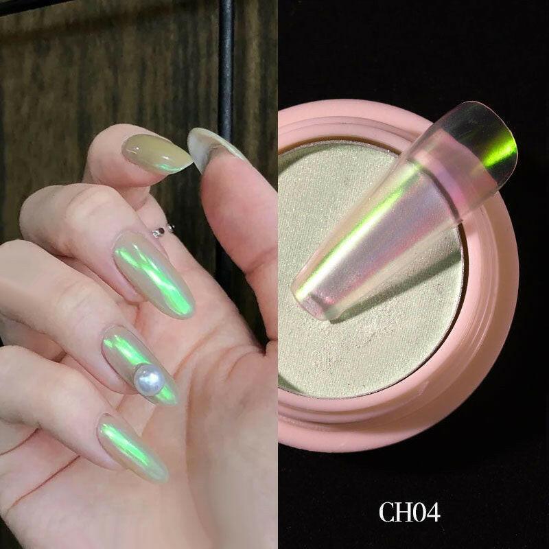 wtf 1g/box Transparent Holo Nail Glitter Mirror Aurora Neon Powders Dust Chameleon Nail Art Chrome Pigment Dipping Powder Decoration.