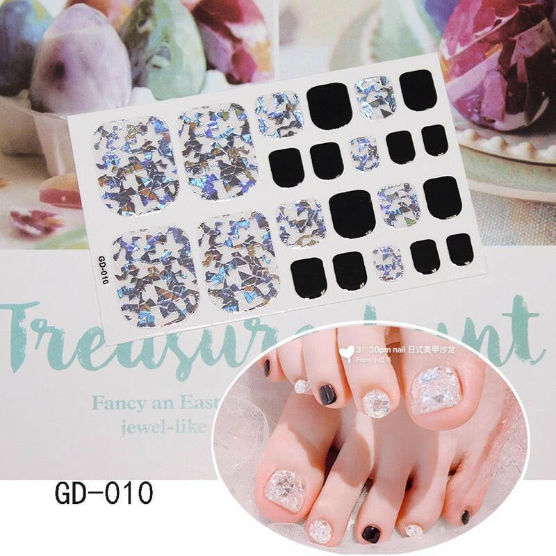 3333b 1 Sheet Full Cover Toe Nail Art Glitter Toenail Sticker Sparkling Foot Decals Dark Pink Sexy Summer Style Manicure Drop Ship.