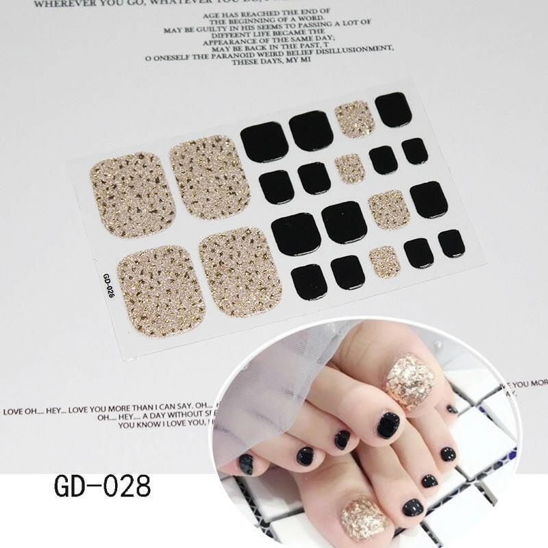 3333b 1 Sheet Full Cover Toe Nail Art Glitter Toenail Sticker Sparkling Foot Decals Dark Pink Sexy Summer Style Manicure Drop Ship.