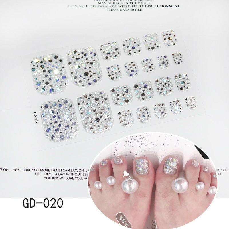 wtf 1 Sheet Full Cover Toe Nail Art Glitter Toenail Sticker Sparkling Foot Decals Dark Pink Sexy Summer Style Manicure Drop Ship.