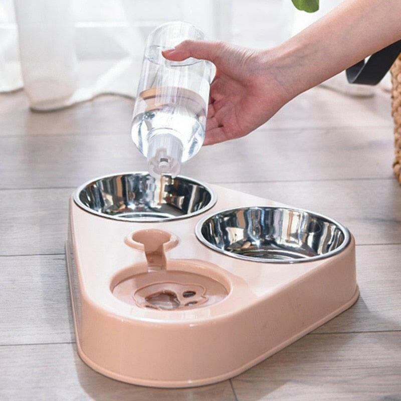 wtf 500ML Dog Bowl Cat Feeder Bowl With Dog Water Bottle Automatic Drinking Pet Bowl Cat Food Bowl Pet Stainless Steel Double 3 Bowl.