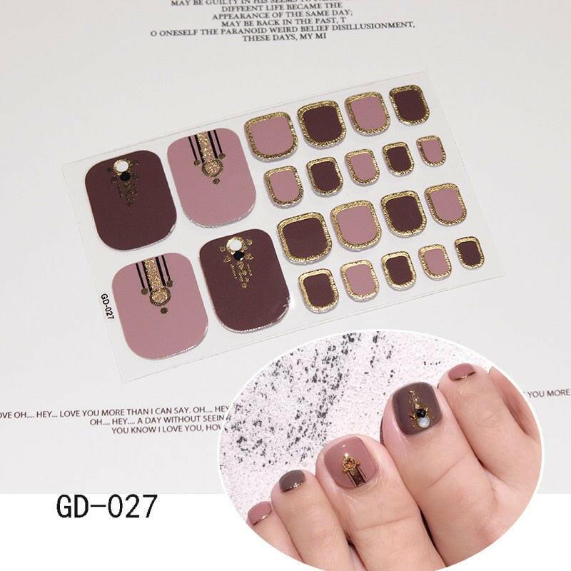 3333b 1 Sheet Full Cover Toe Nail Art Glitter Toenail Sticker Sparkling Foot Decals Dark Pink Sexy Summer Style Manicure Drop Ship.