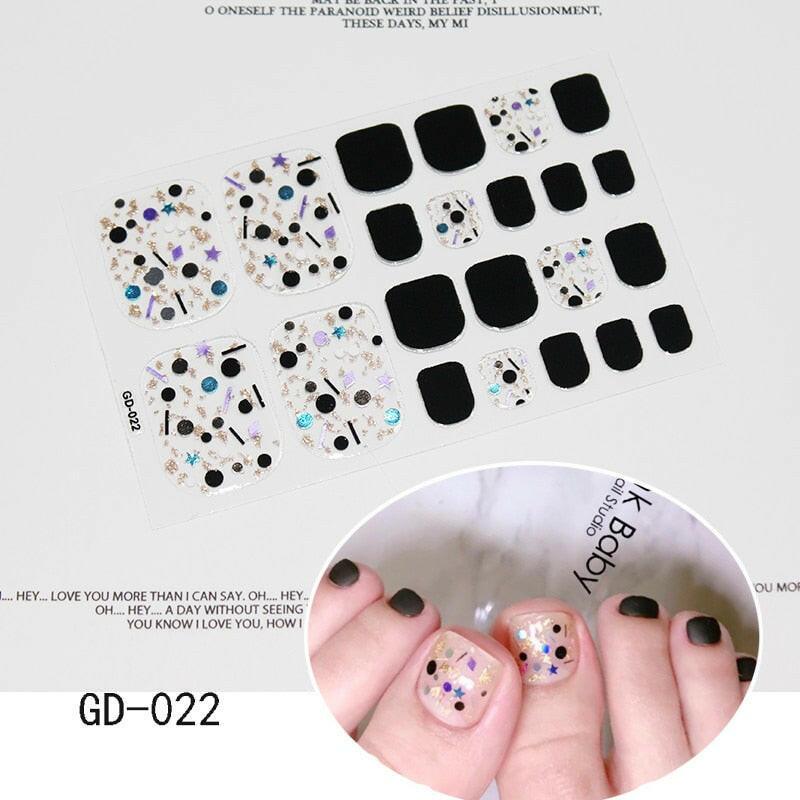 3333b 1 Sheet Full Cover Toe Nail Art Glitter Toenail Sticker Sparkling Foot Decals Dark Pink Sexy Summer Style Manicure Drop Ship.