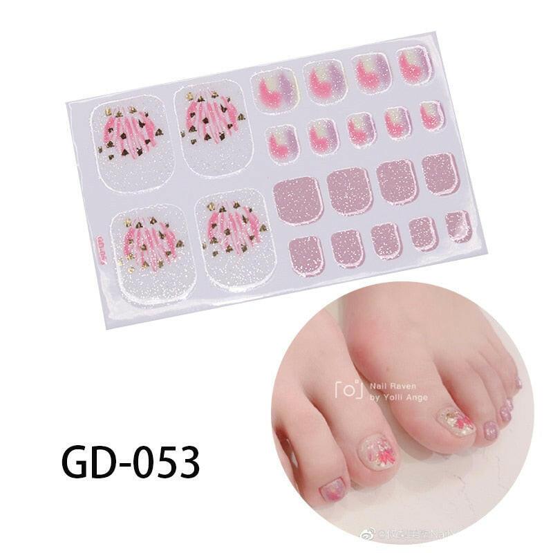 3333b 1 Sheet Full Cover Toe Nail Art Glitter Toenail Sticker Sparkling Foot Decals Dark Pink Sexy Summer Style Manicure Drop Ship.