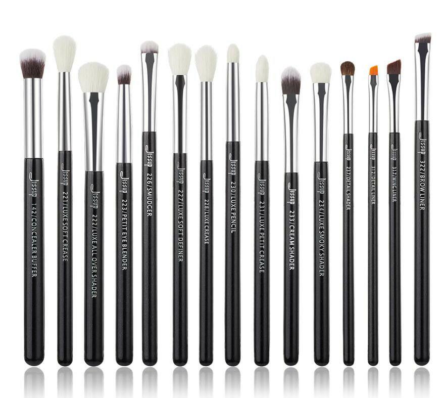 wtf Jessup Eye Makeup Brushes Set 15pcs Precise Eyeshadow Brush Eyebrow EyeLiner Blending Concealer Natural Synthetic Black T177.