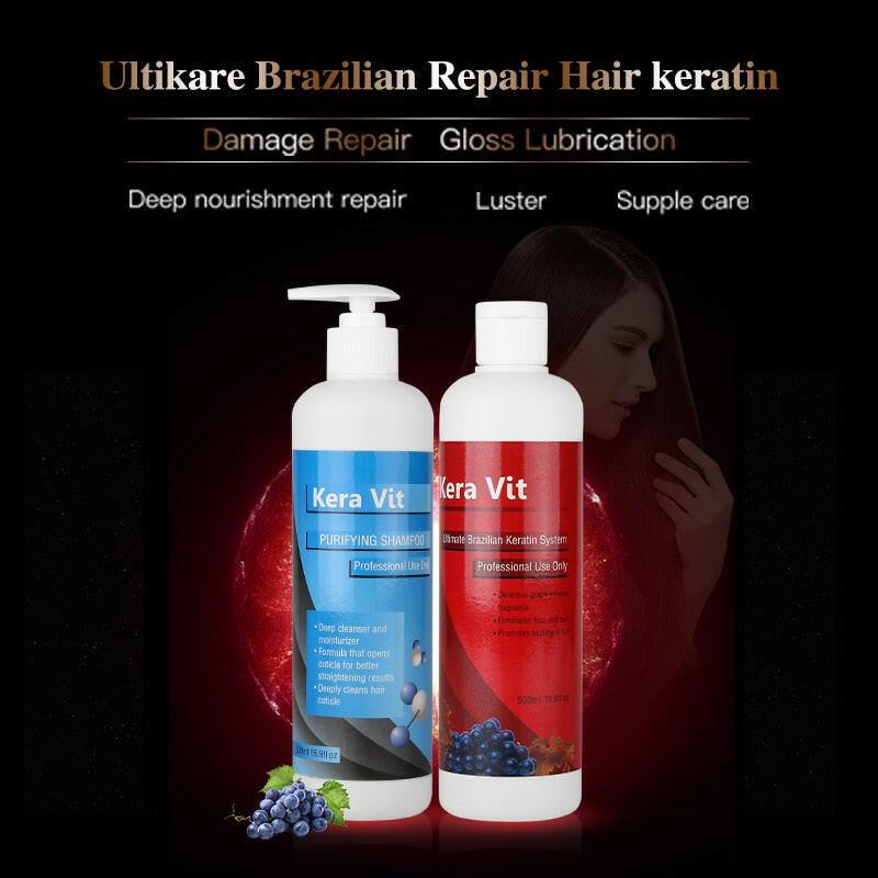 wtf KeraVit 500ml Straightening Hair Product 5% Brazilian Treatment Keratin Hair Straightening+500ml Purifying Shampoo Free Shipping.