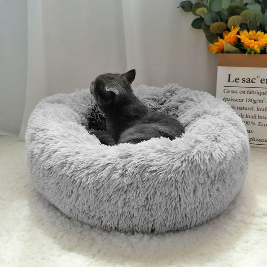 wtf Fluffy Calming Dog Bed Long Plush Donut Pet Bed Hondenmand Round Orthopedic Lounger Sleeping Bag Kennel Cat Puppy Sofa Bed House.