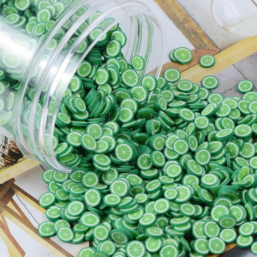 wtf 1000pcs/bag Polymer Clay Fruit Slices 5mm Diameter DIY Nail Art Decorations Sticker Mixed 23 Type Designs Tools Fruit Slice JK06.