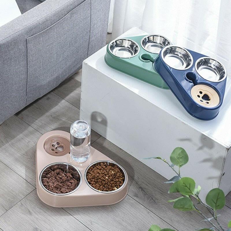 wtf 500ML Dog Bowl Cat Feeder Bowl With Dog Water Bottle Automatic Drinking Pet Bowl Cat Food Bowl Pet Stainless Steel Double 3 Bowl.