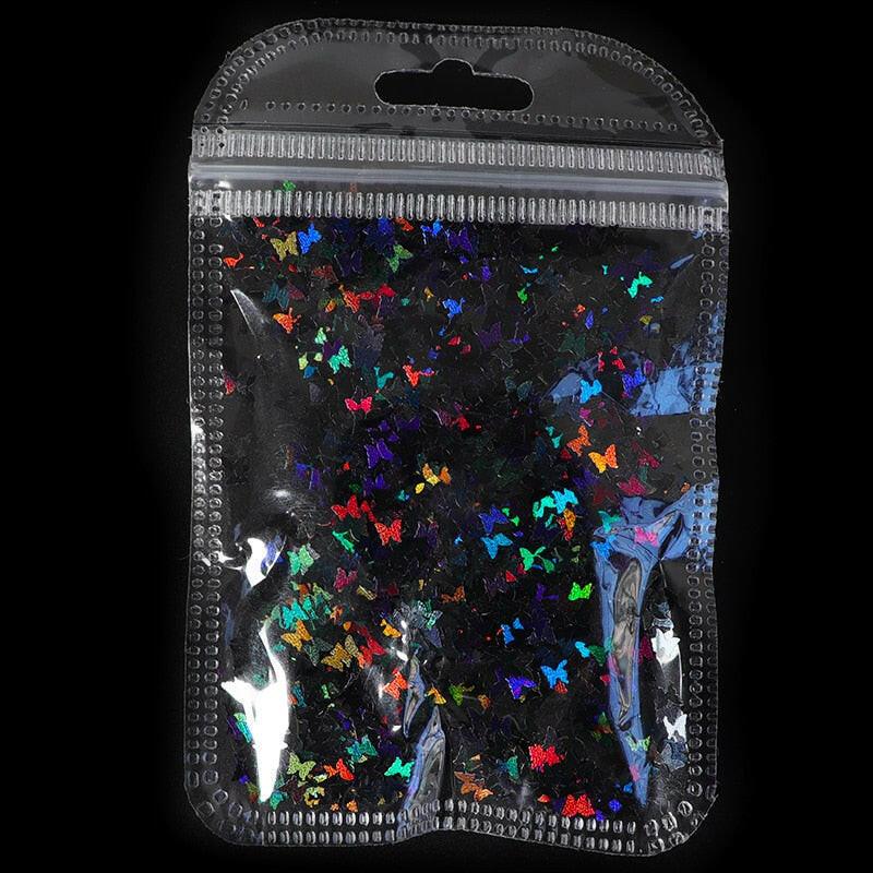 2222 Holographic Red Butterfly Nail Art Glitter Sequins 3D Laser Sheet Manicure Charm Parts For Nail Design Decoration Accessories.