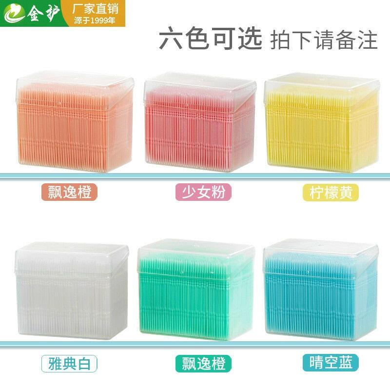 wtf 1100Pcs Gum Interdental Floss Plastic Double-Headed Brush Stick Toothpicks Teeth Oral Cleaner White 6.5cm disposable  toothpick.