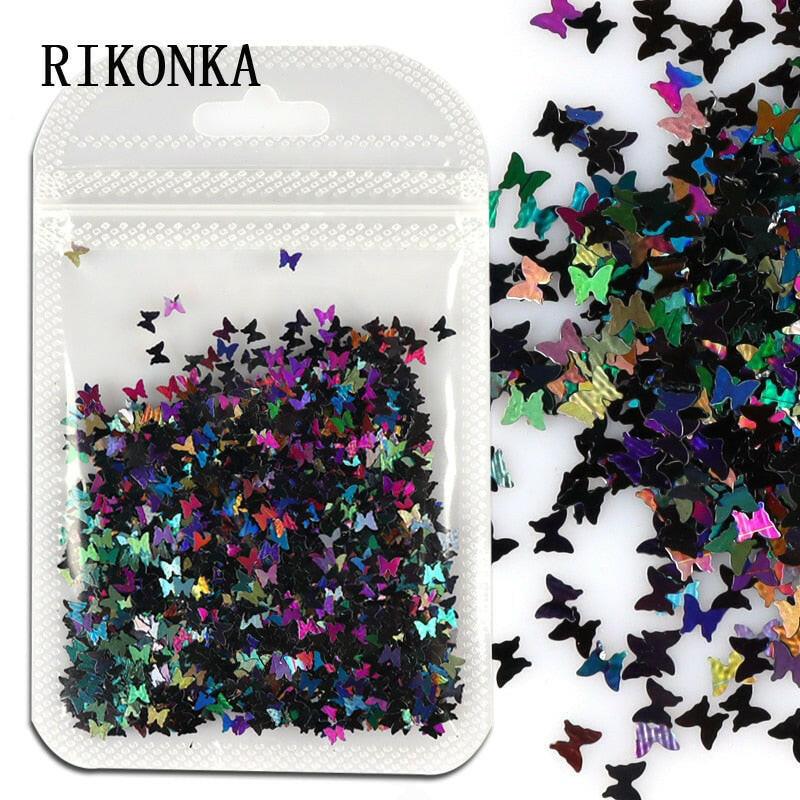 2222 Holographic Red Butterfly Nail Art Glitter Sequins 3D Laser Sheet Manicure Charm Parts For Nail Design Decoration Accessories.