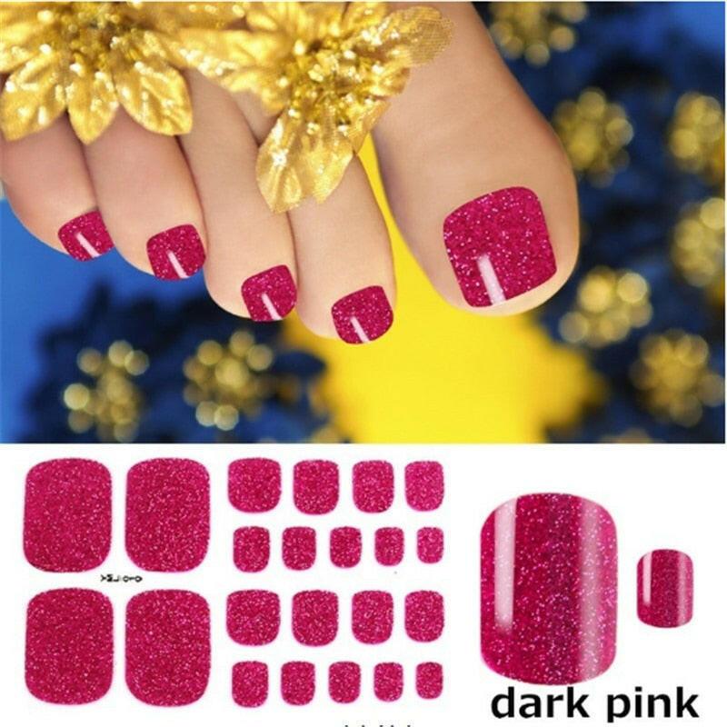 wtf 1 Sheet Full Cover Toe Nail Art Glitter Toenail Sticker Sparkling Foot Decals Dark Pink Sexy Summer Style Manicure Drop Ship.