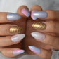 Gel Cover False Nails Gold Glitter Nude Ladi's Press On Fingernails Short With Adhesive Tabs Perfect For Daily